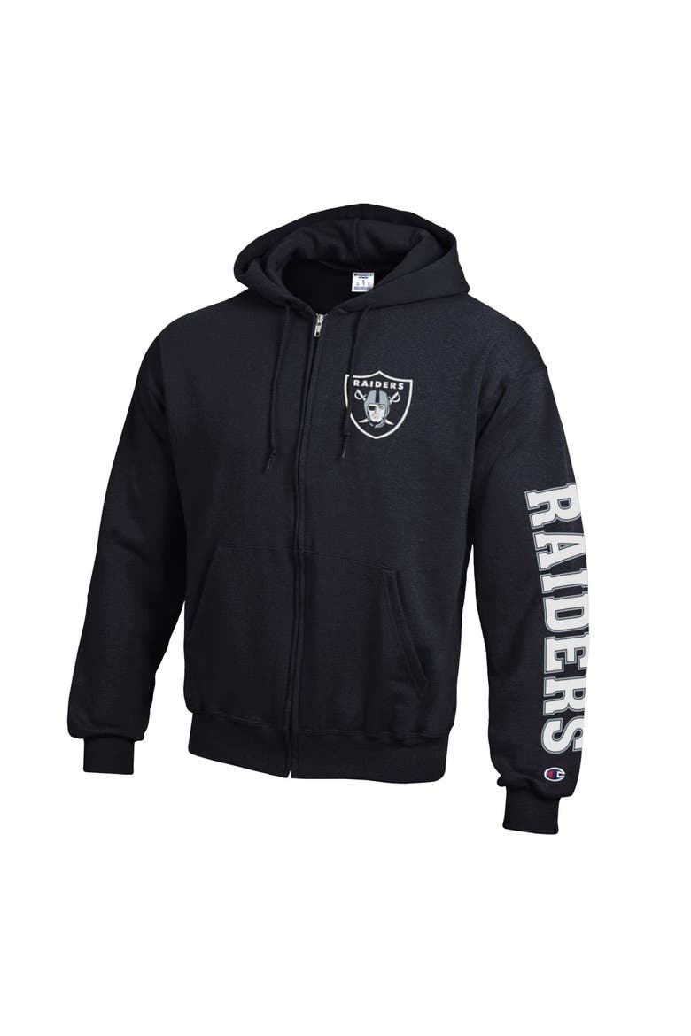 Men's Champion  Black Las Vegas Raiders Powerblend Fleece Full-Zip Hoodie, Alternate, color, Black