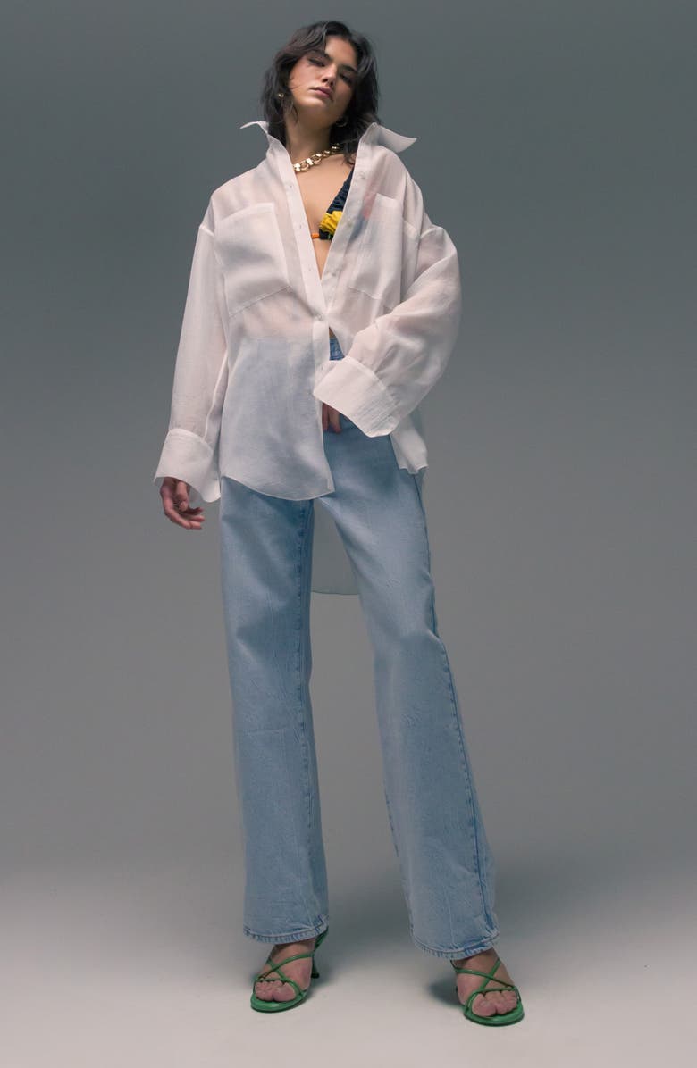 Topshop Oversize Organza Button-Up Shirt, Alternate, color,