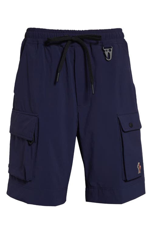 Moncler Stretch Nylon Bermuda Shorts With Metal Clip In Navy Blue