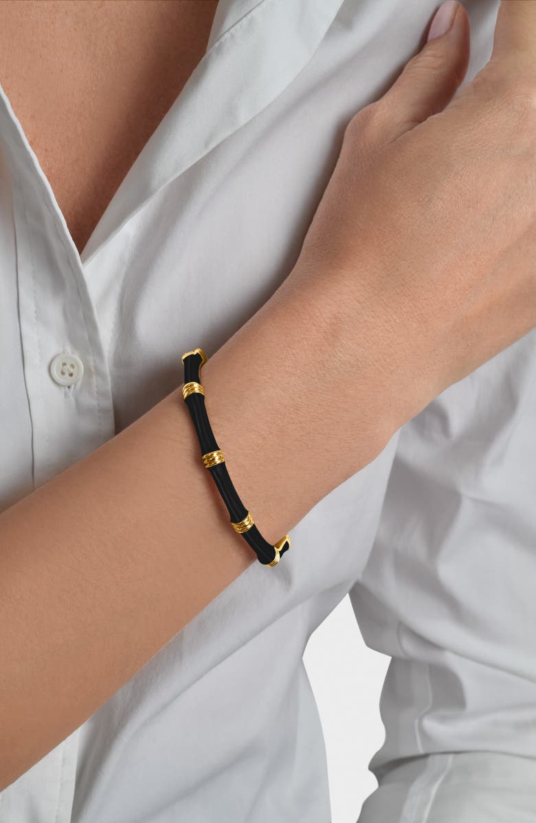 Anabel Aram Jewelry Bamboo Texture Enameled Bangle, Alternate, color, Black