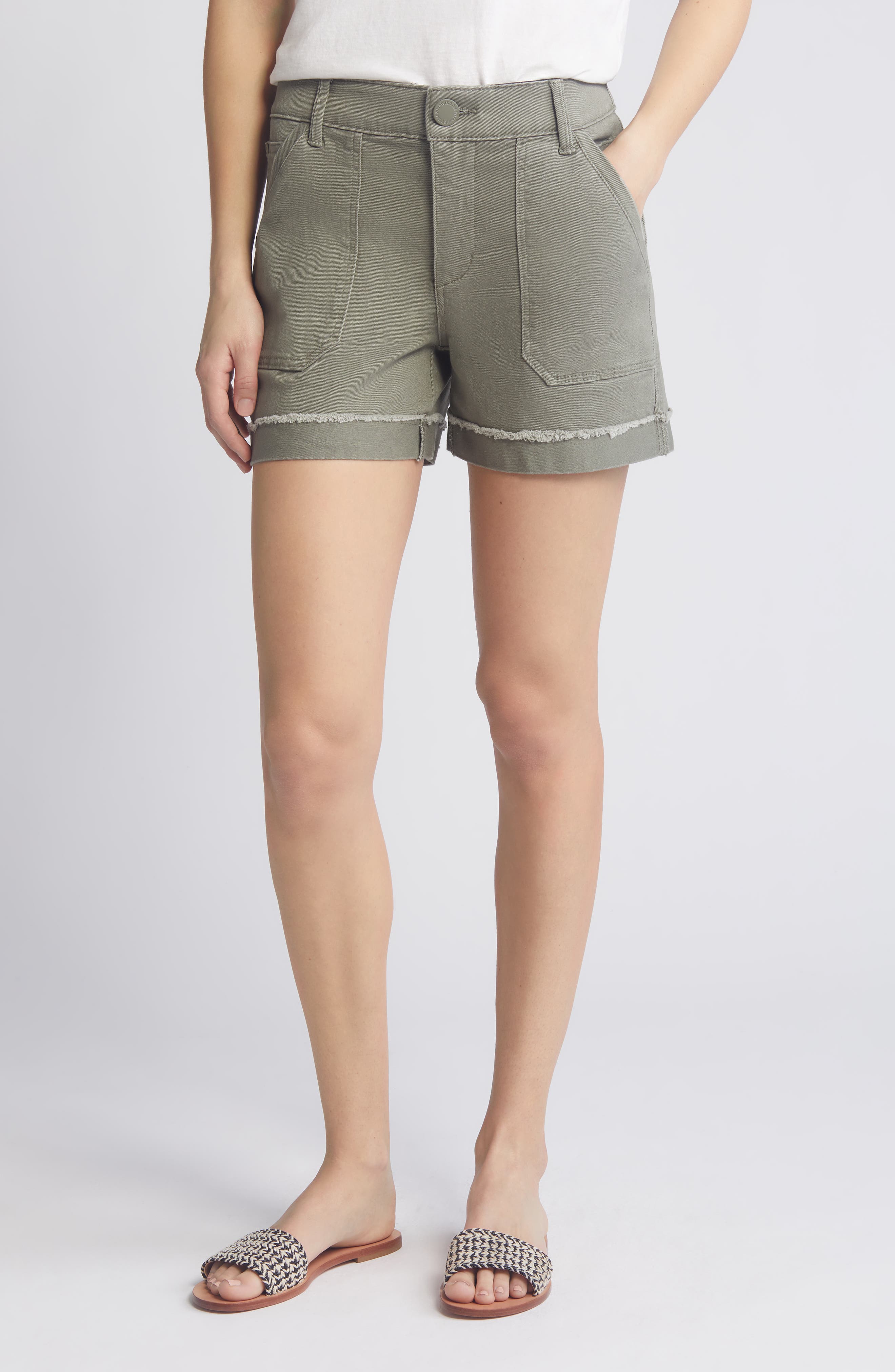 Wit & Wisdom Frayed Patch Pocket High Waist Twill Shorts