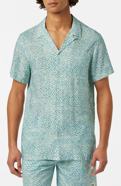 Relaxed Fit Print Short Sleeve Button-Up Shirt