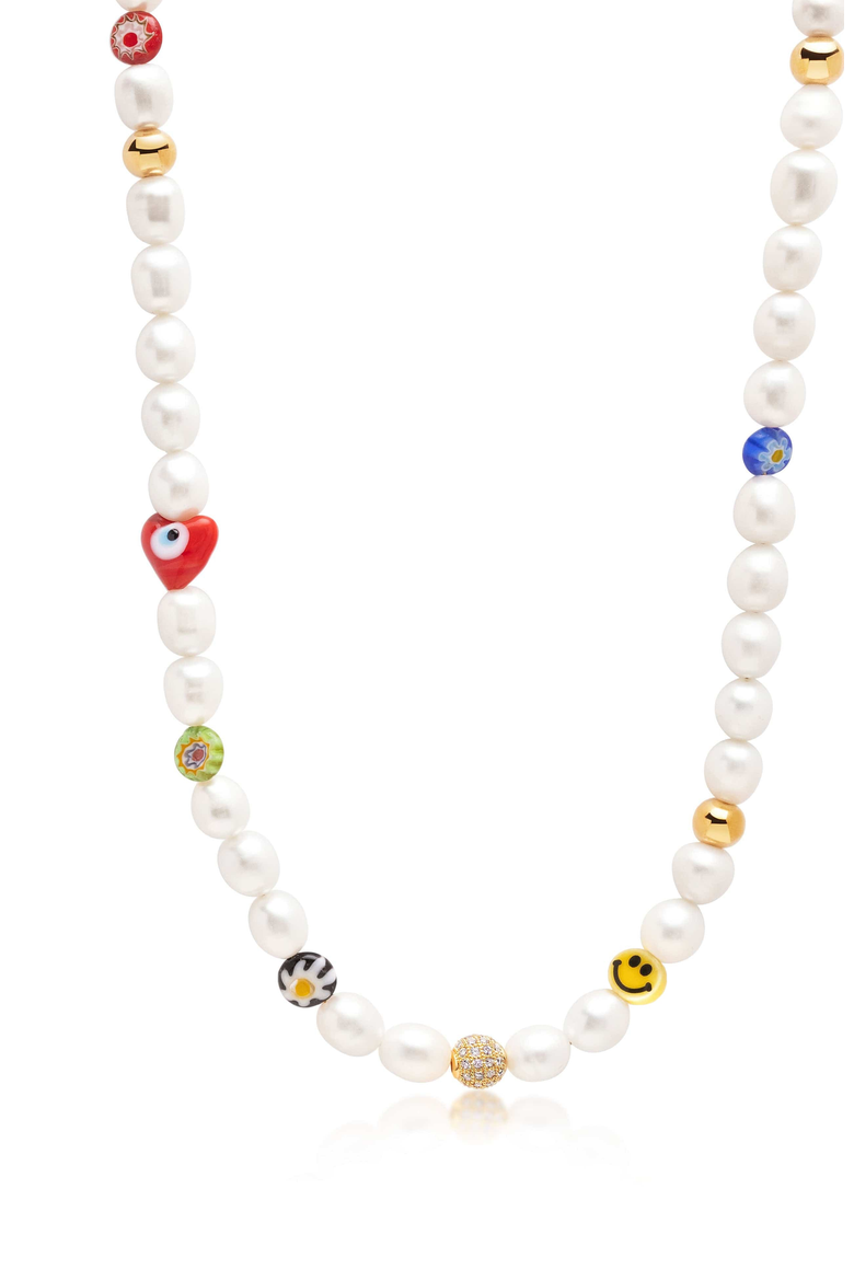 Smiley Face Pearl Necklace, Main, color, White