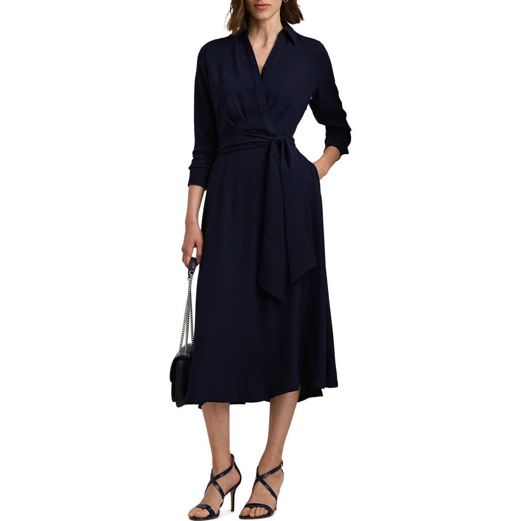RALPH LAUREN LAUREN RALPH LAUREN SURPLICE LONG SLEEVE GEORGETTE MIDI DRESS