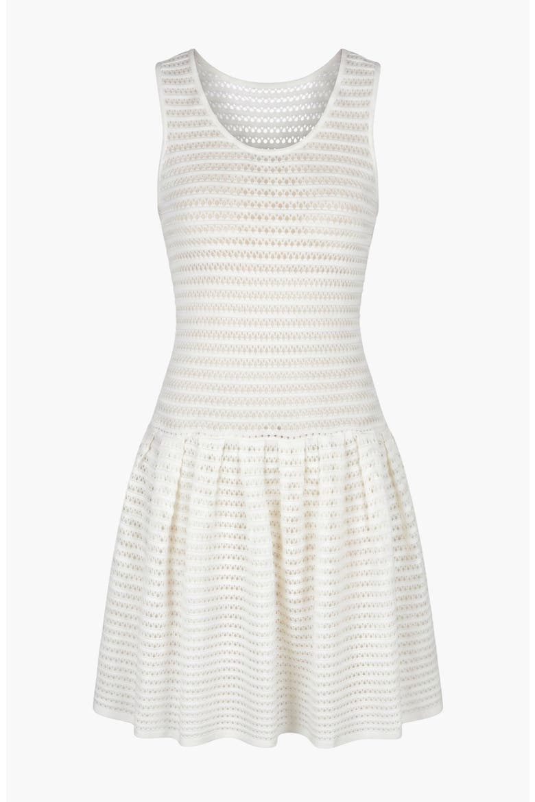 Sleeveless Eyelet Pattern Flared Hem Knit Dress, Alternate, color, White