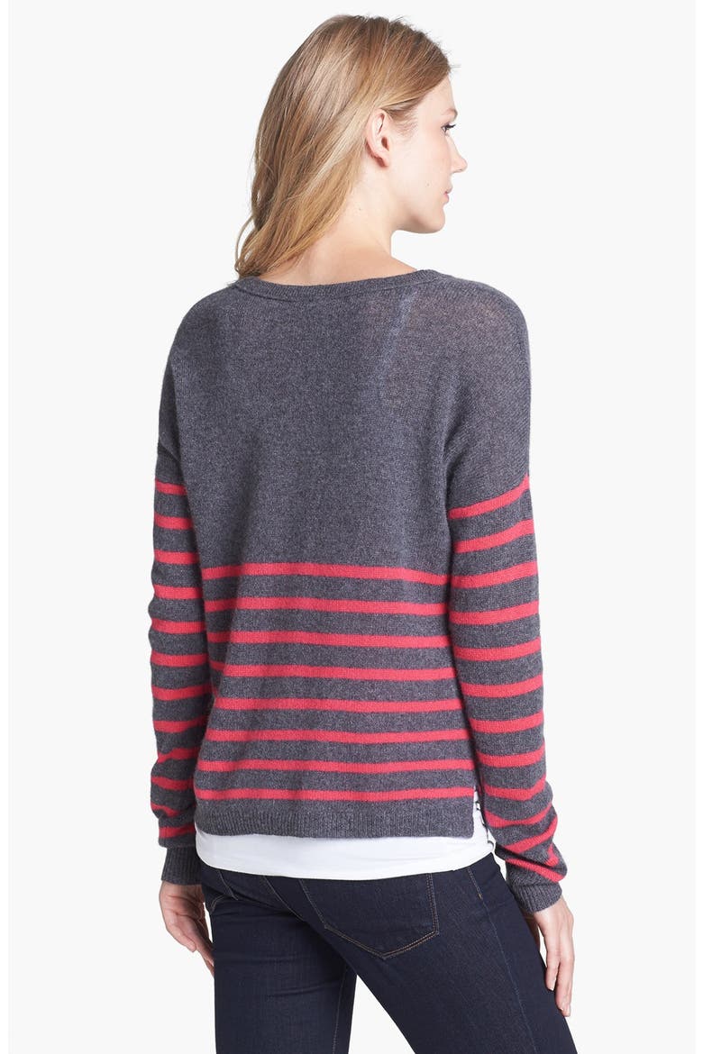 Stripe Crop Cashmere Sweater, Alternate, color, CHARCOAL/ ROSE BRIGHT STRIPE