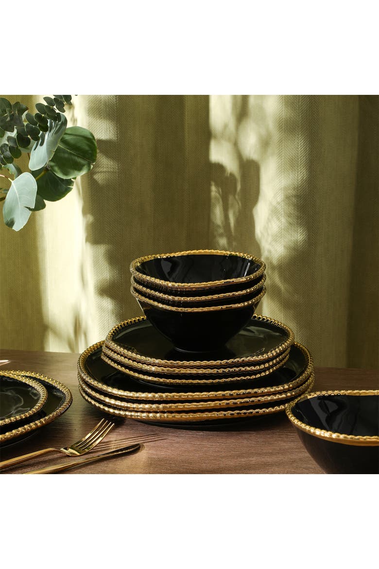 Akoya Porcelain 12-Piece Dinnerware Set, Alternate, color, Black