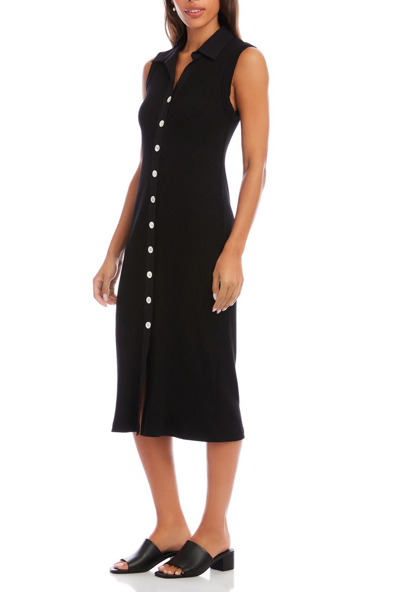 Sleeveless Knit Button-Up Midi Dress, Alternate, color, BLACK