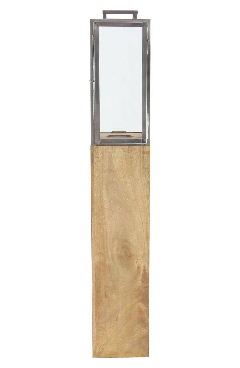 GINGER BIRCH STUDIO Brown Mango Wood Handmade Pillar Candle Lantern, Main, color,