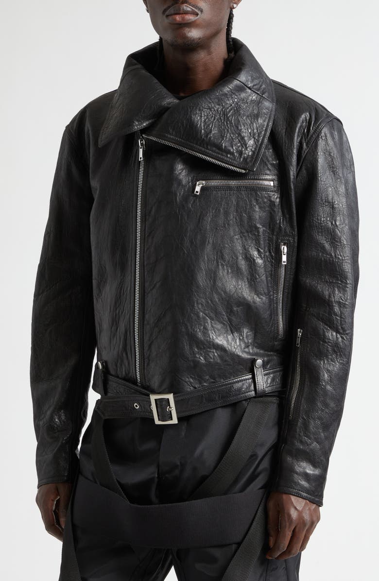 Rick Owens Leather Dracubiker Jacket, Alternate, color, Black