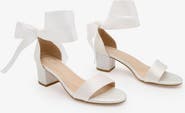 Kailee P Naomi Satin Block Heel Wedding Sandal with Wrapped Satin Ribbon Tie
