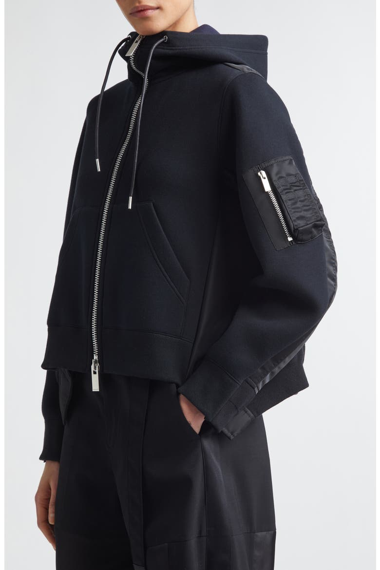 Sponge Sweat x Nylon Twill Full Zip Hoodie, Alternate, color, BLACK