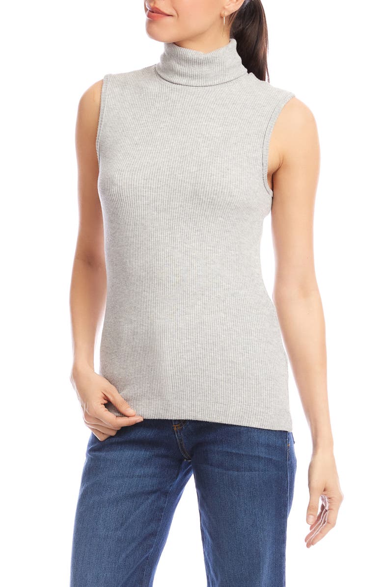 Karen Kane Turtleneck Rib Sleeveless Top, Alternate, color, Heather Gray