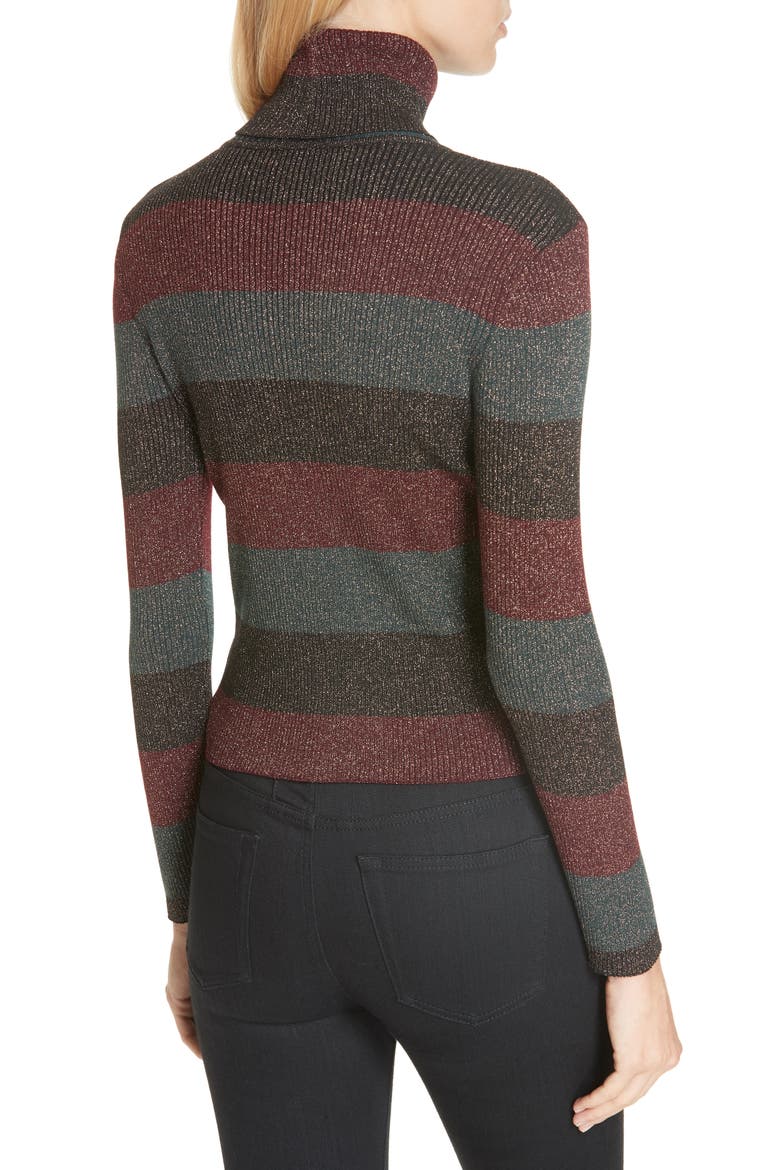 Mariel Metallic Stripe Turtleneck Sweater, Alternate, color, BLACK/ RIOJA/ DEEP EMERALD