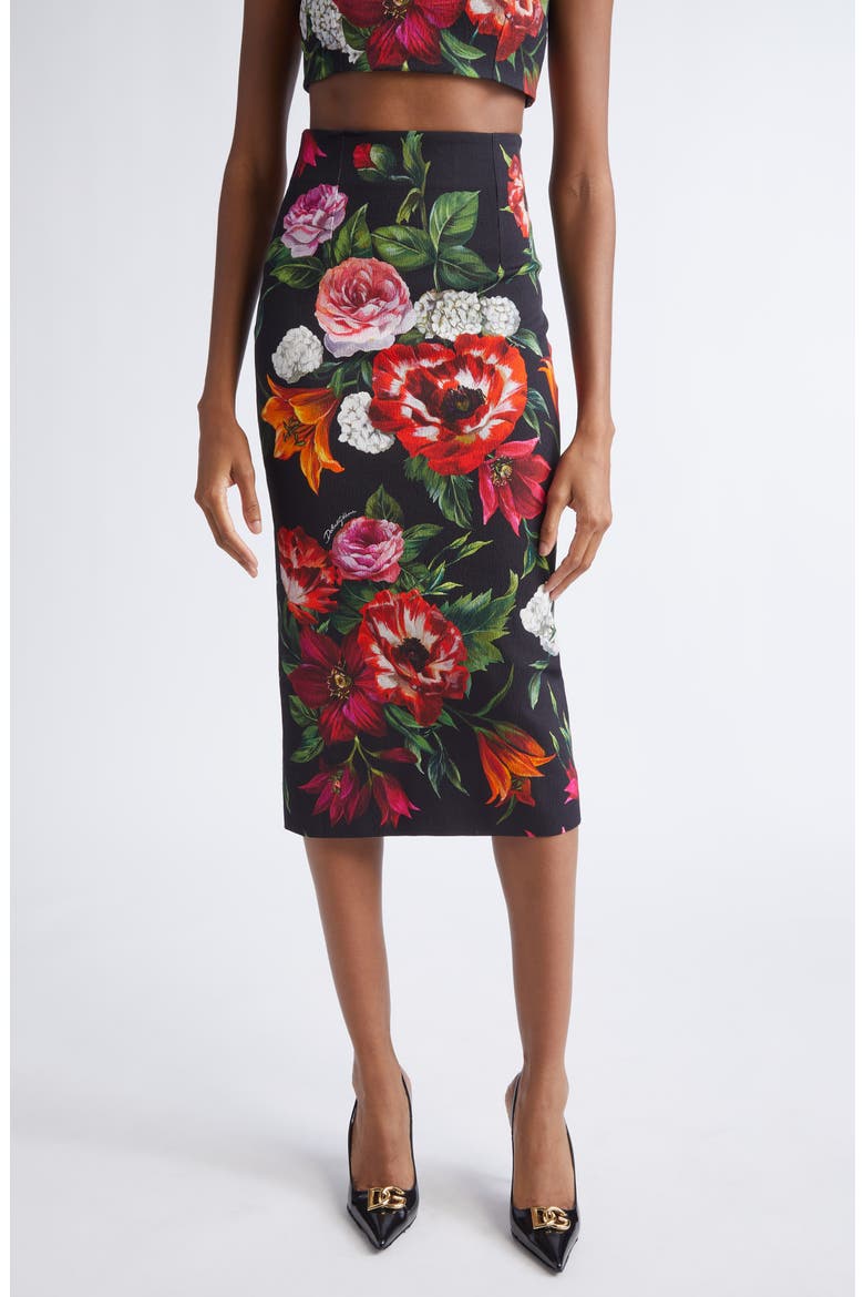Floral High Waist Pencil Skirt, Main, color, FLORAL NERO