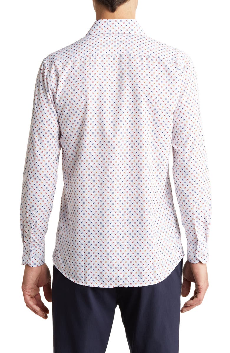 Azaro Uomo Slim Fit Star Print Performance Button-Up Shirt, Alternate, color, White