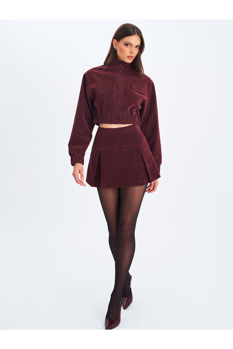 Farryn Vegan Suede Cropped Bomber Jacket, Alternate, color, Mahogany