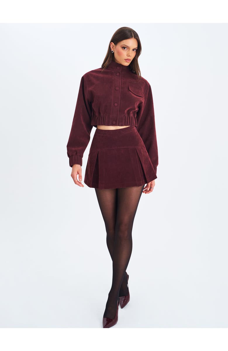 Miss Circle Farryn Vegan Suede Cropped Bomber Jacket, Alternate, color, Mahogany