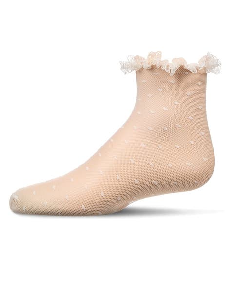 Mesh Dot Pattern Lace Trim Ankle Sock (Baby)