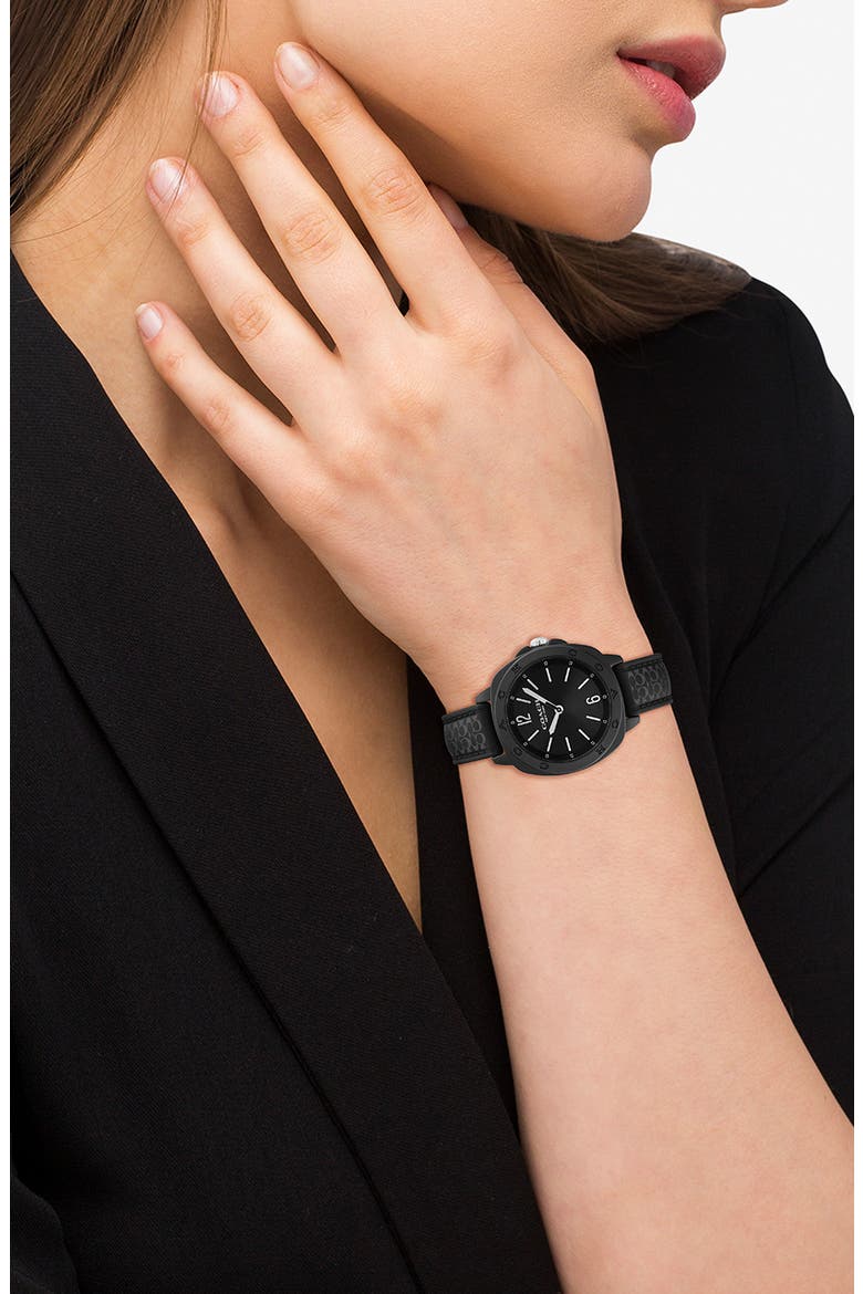 Kitt Silicone Strap Watch, 35.4mm, Alternate, color, BLACK