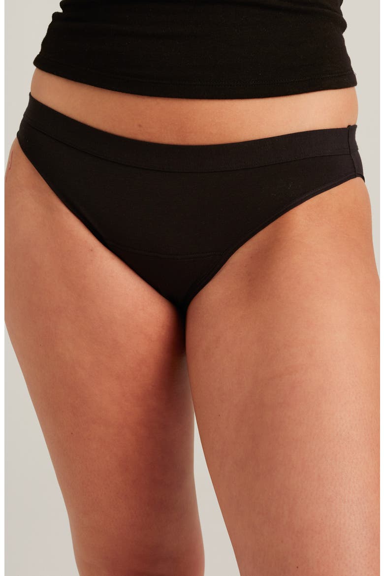 Leakproof Super Absorbency Stretch Cotton Bikini, Main, color, BLACK