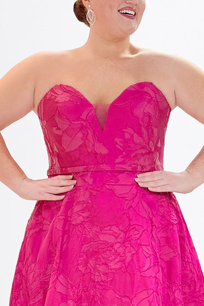 Jacquard Curvy A-Line Strapless Formal Dress, Alternate, color, Fuchsia