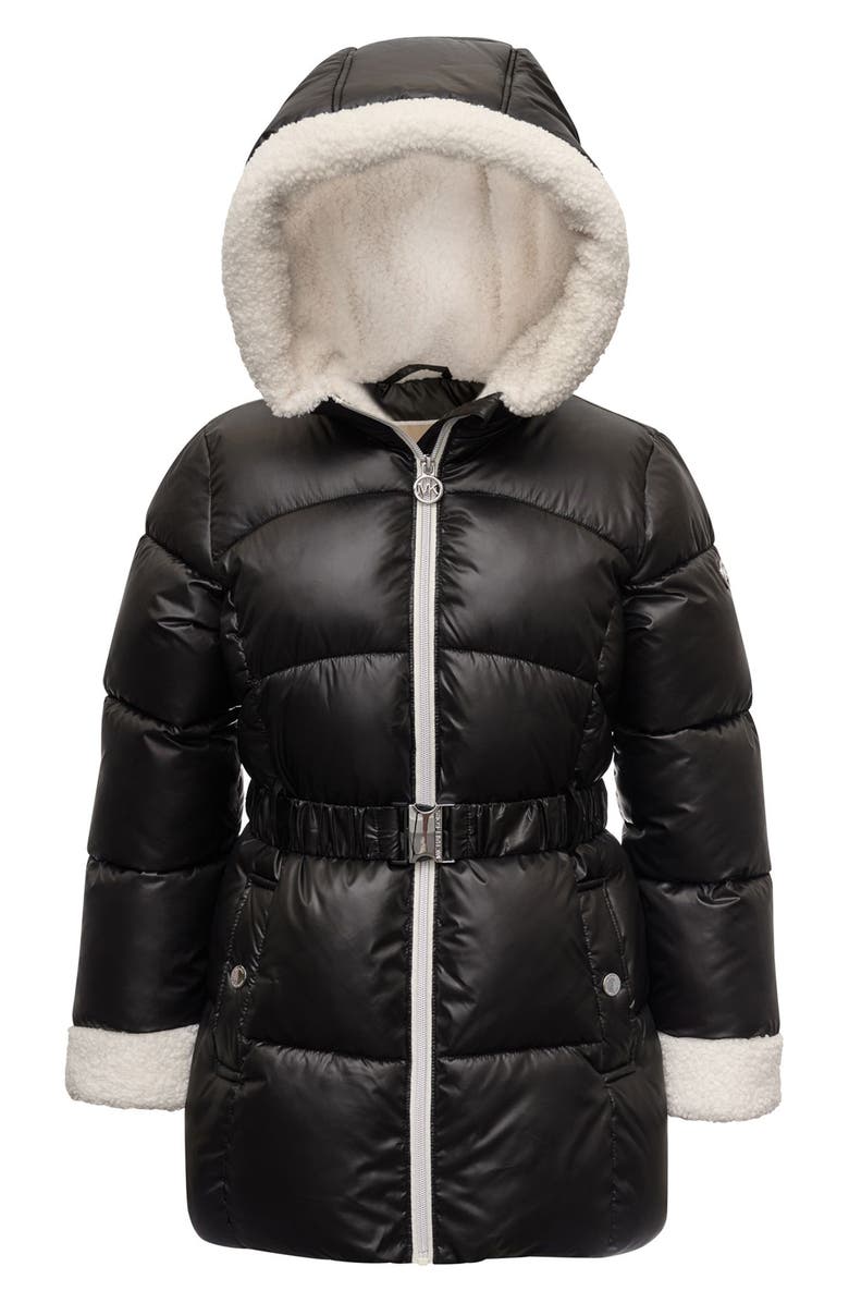 Michael Kors Kids' Faux Shearling Belted Stadium Jacket, Main, color, 