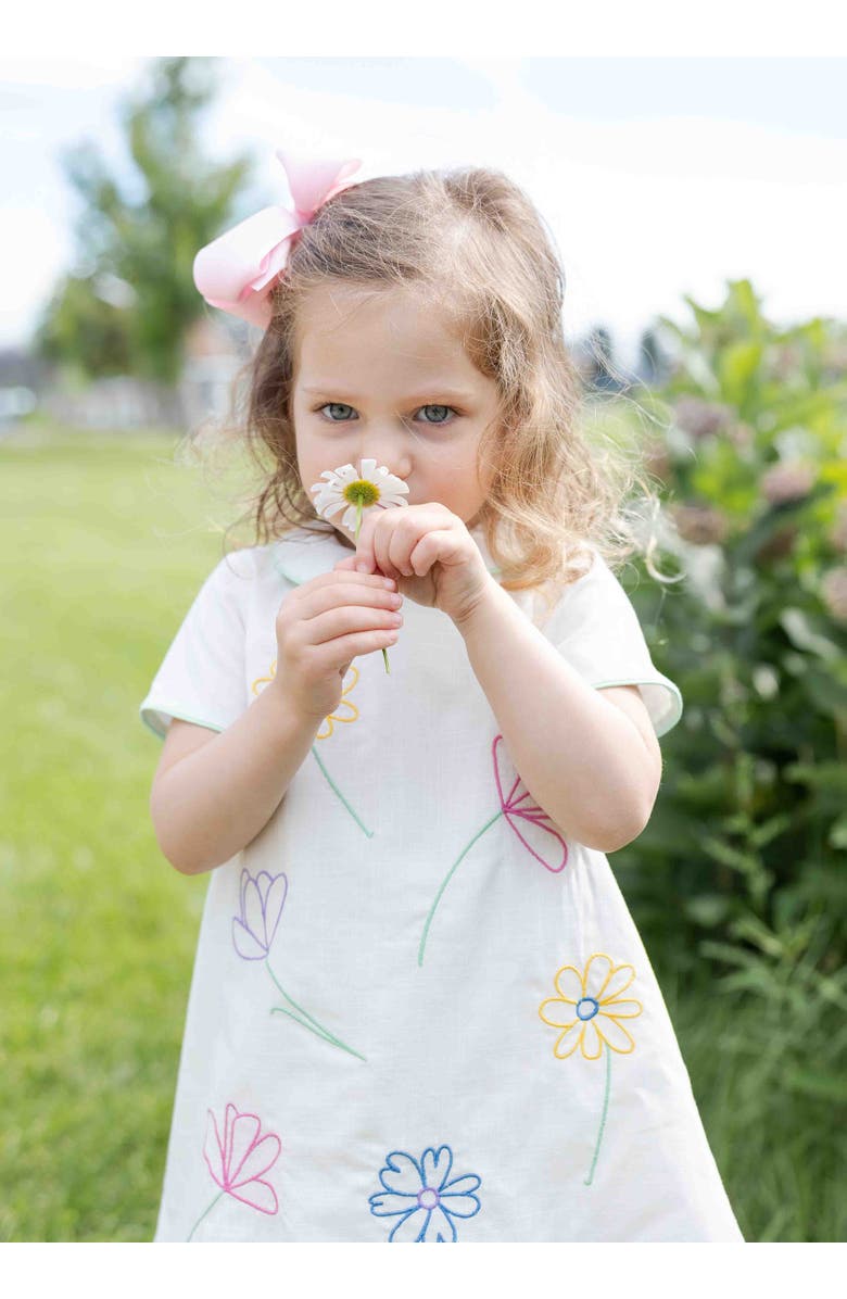 Florence Eiseman Linen Look Dress With Embroidered Flowers, Alternate, color, Ivory