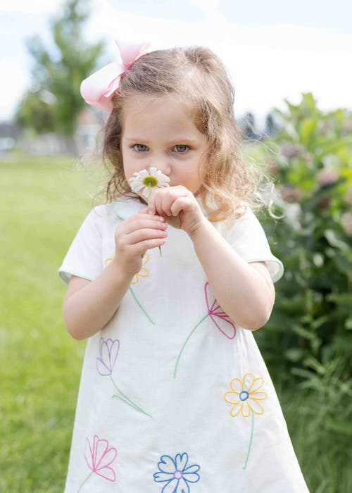 Shop Florence Eiseman Linen Look Dress With Embroidered Flowers In Ivory