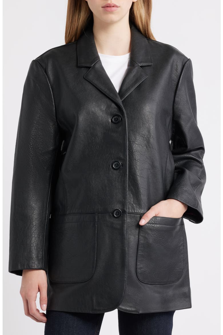 Oversize Leather Blazer, Alternate, color, BLACK