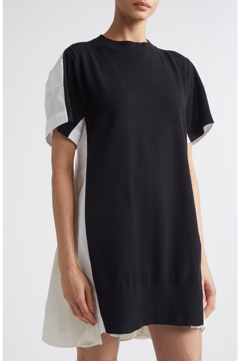 Mixed Media Knit & Poplin Minidress, Alternate, color, BLACK/ OFF WHITE
