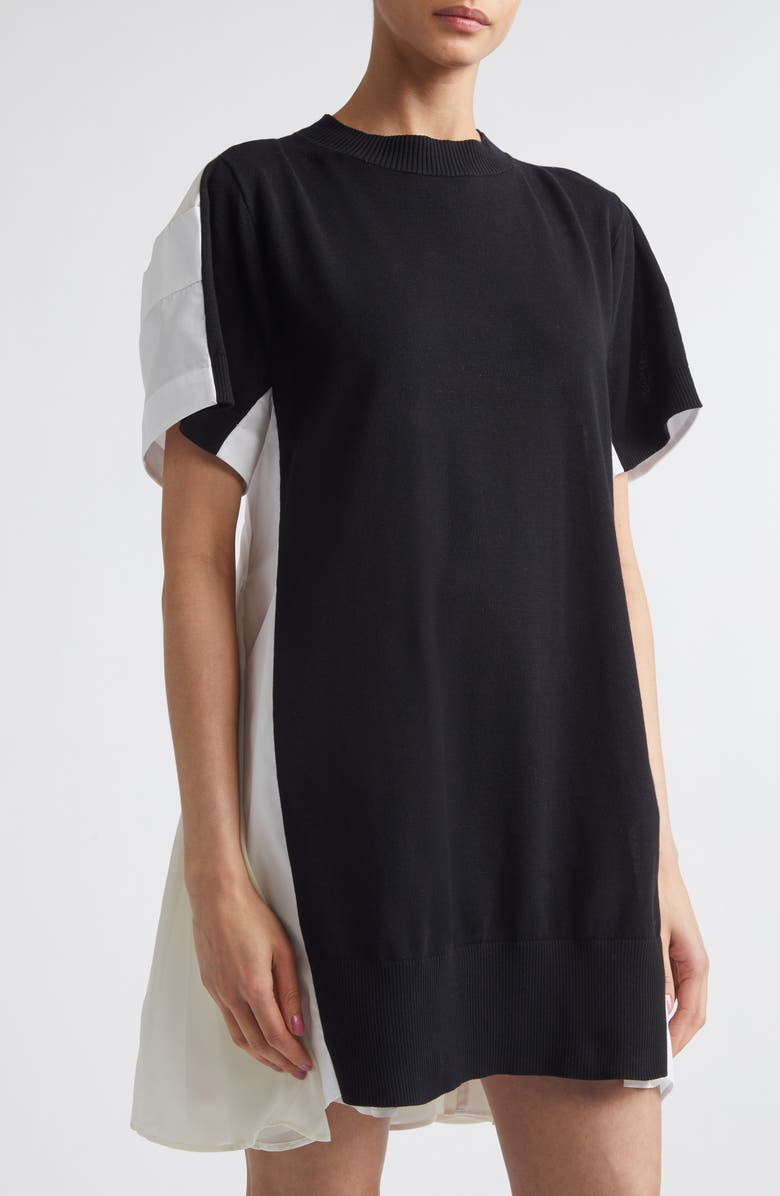 Sacai Mixed Media Knit & Poplin Minidress, Alternate, color, Black/ Off White