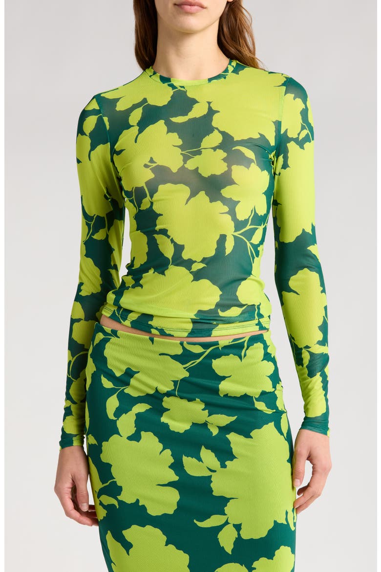 Sunny Long Sleeve Mesh Top, Main, color, LIME SHADOW FLORAL