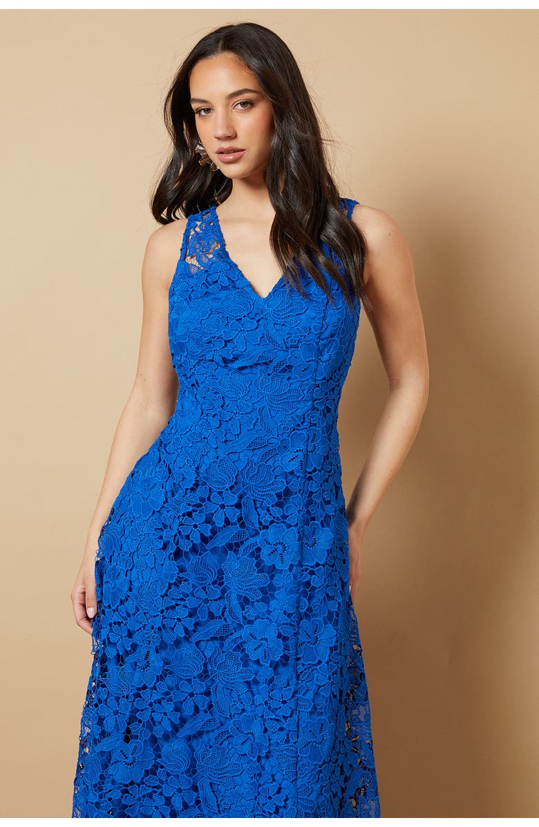 Oasis Floral Lace V-Neck Midi Dress, Alternate, color, Cobalt