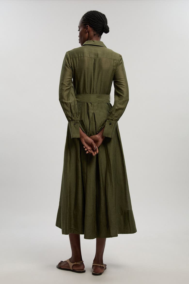 Organdie Midi Shirt Dress, Alternate, color, Khaki