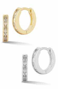 Set of 2 Cubic Zirconia Huggie Hoop Earrings