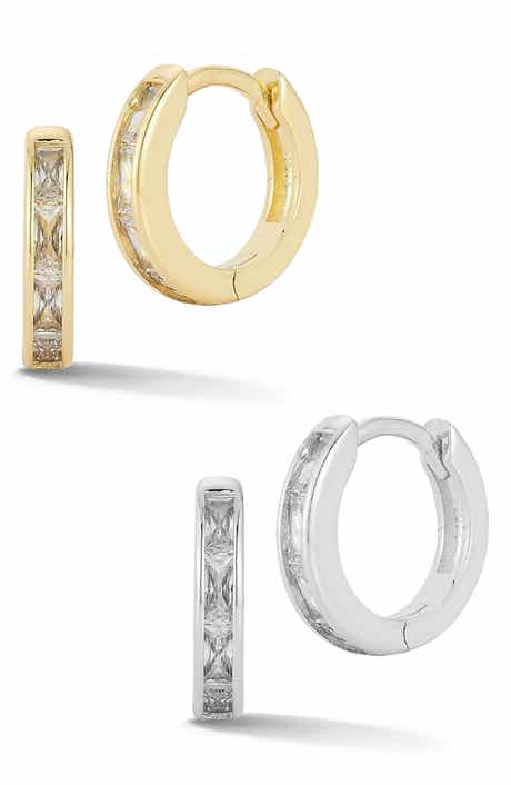 Set of 2 Cubic Zirconia Huggie Hoop Earrings