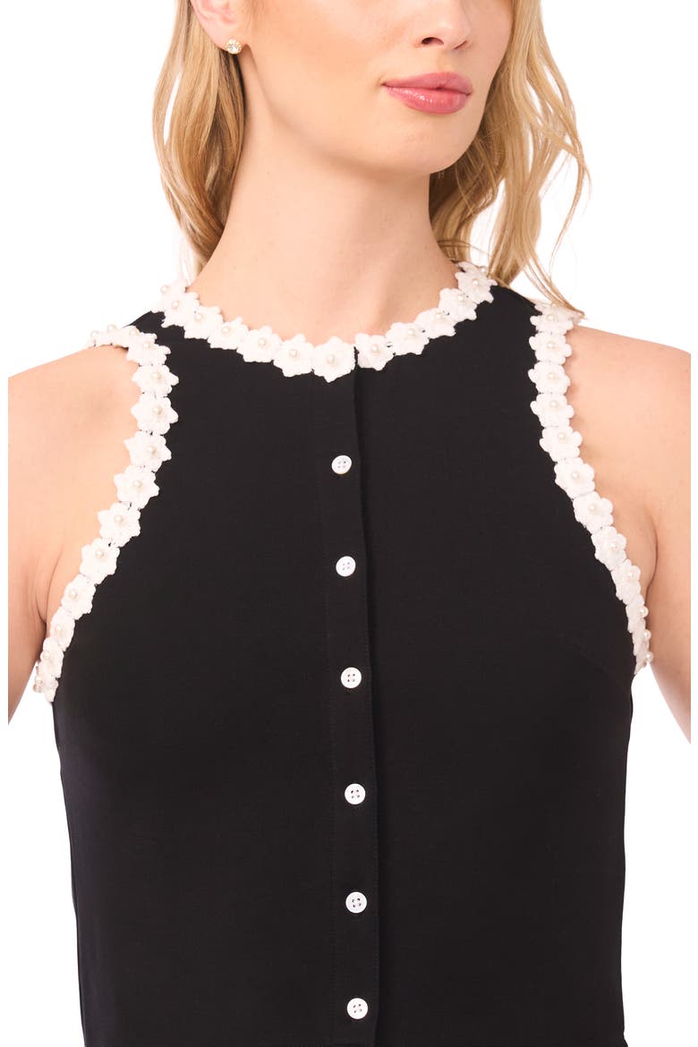 Faux Pearl Floral Trim Sleeveless Top, Alternate, color, RICH BLACK