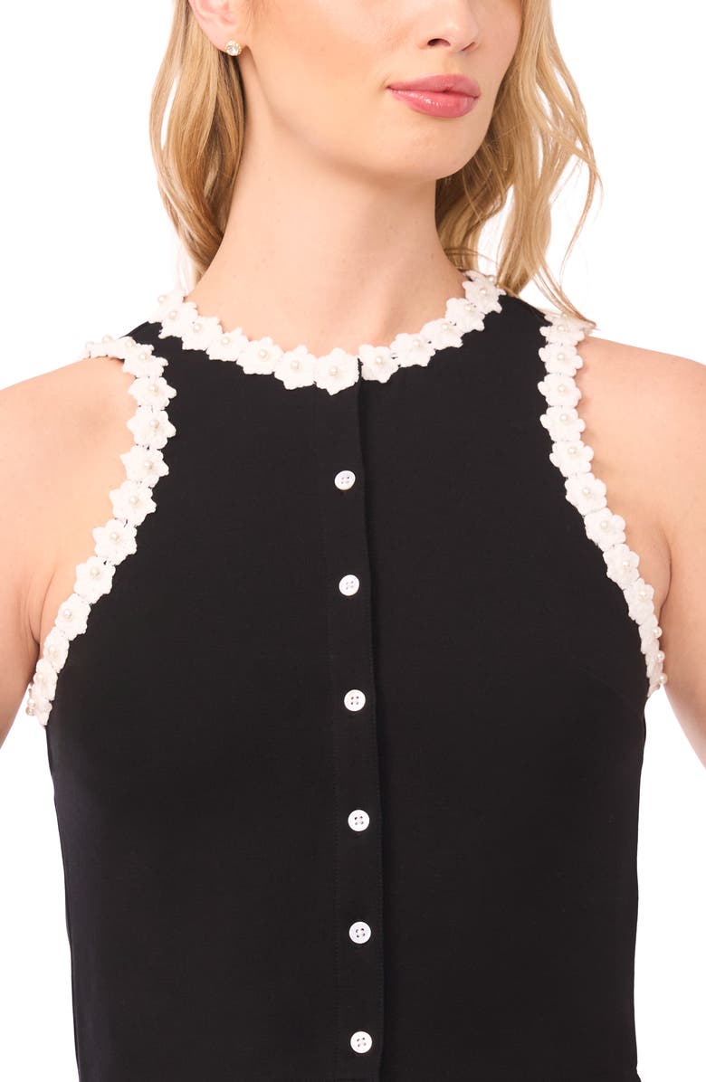 CeCe Faux Pearl Floral Trim Sleeveless Top, Alternate, color, Rich Black
