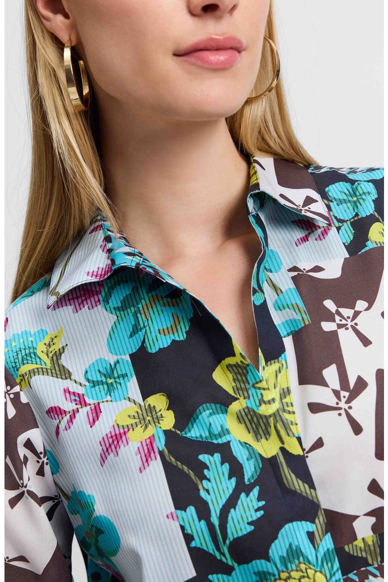 Kylie Print Cotton Sateen Button-Up Shirt, Alternate, color, TEAL MULTI