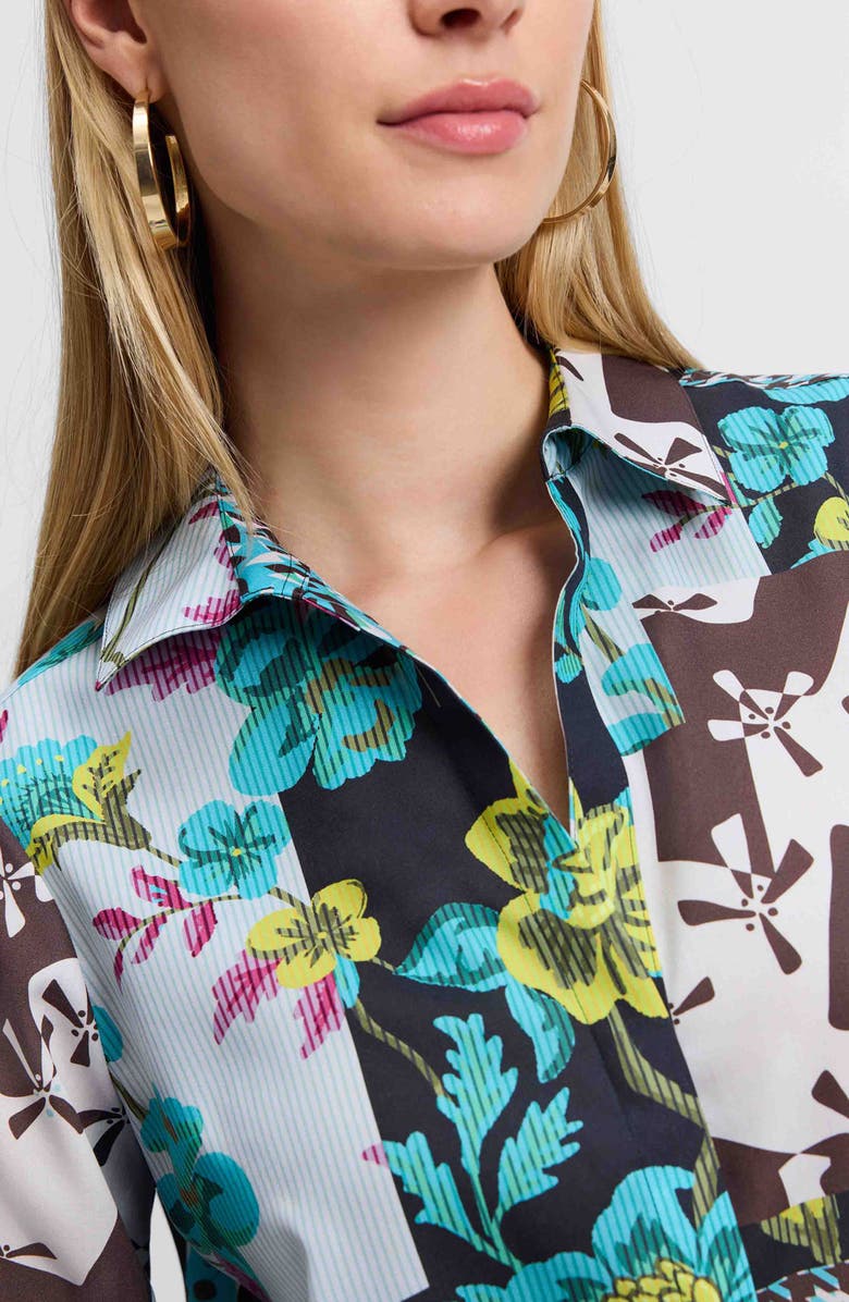 Foxcroft Kylie Print Cotton Sateen Button-Up Shirt, Alternate, color, Teal Multi