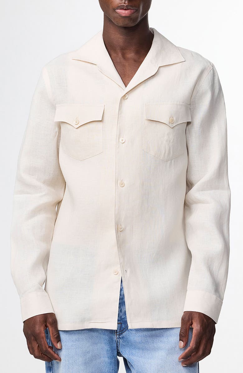NN07 Pax 5708 Long Sleeve Linen Camp Shirt, Main, color, Ivory