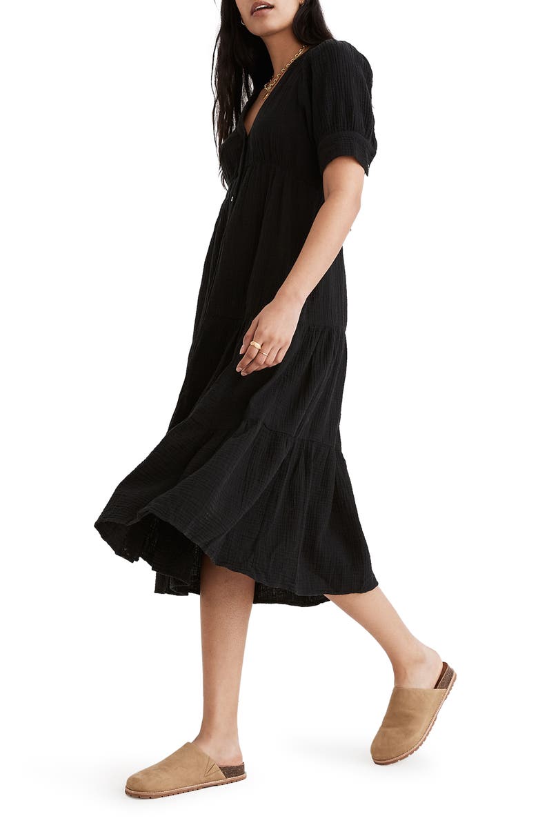 Madewell Lightspun Tiered Button Front Midi Dress, Alternate, color,