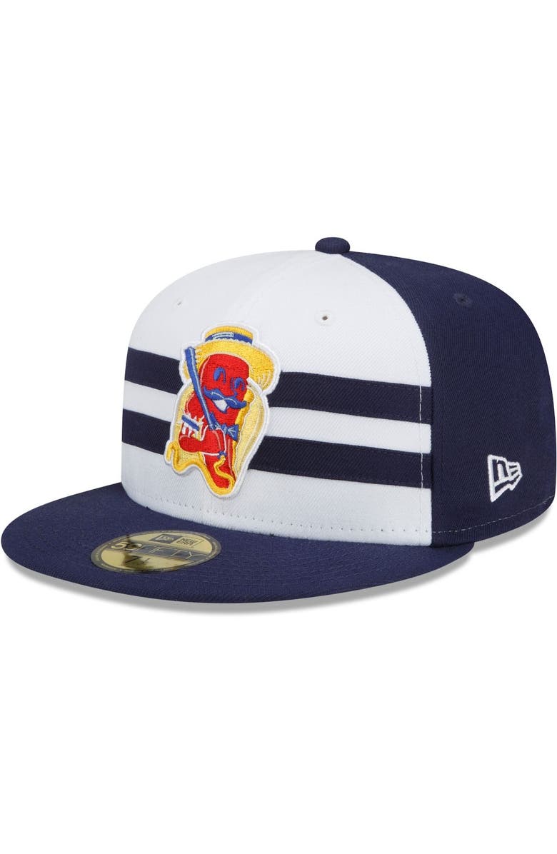 New Era Men's New Era White/Navy Brooklyn Cyclones Coney Island Franks Theme Night 59FIFTY Fitted Hat, Main, color, White
