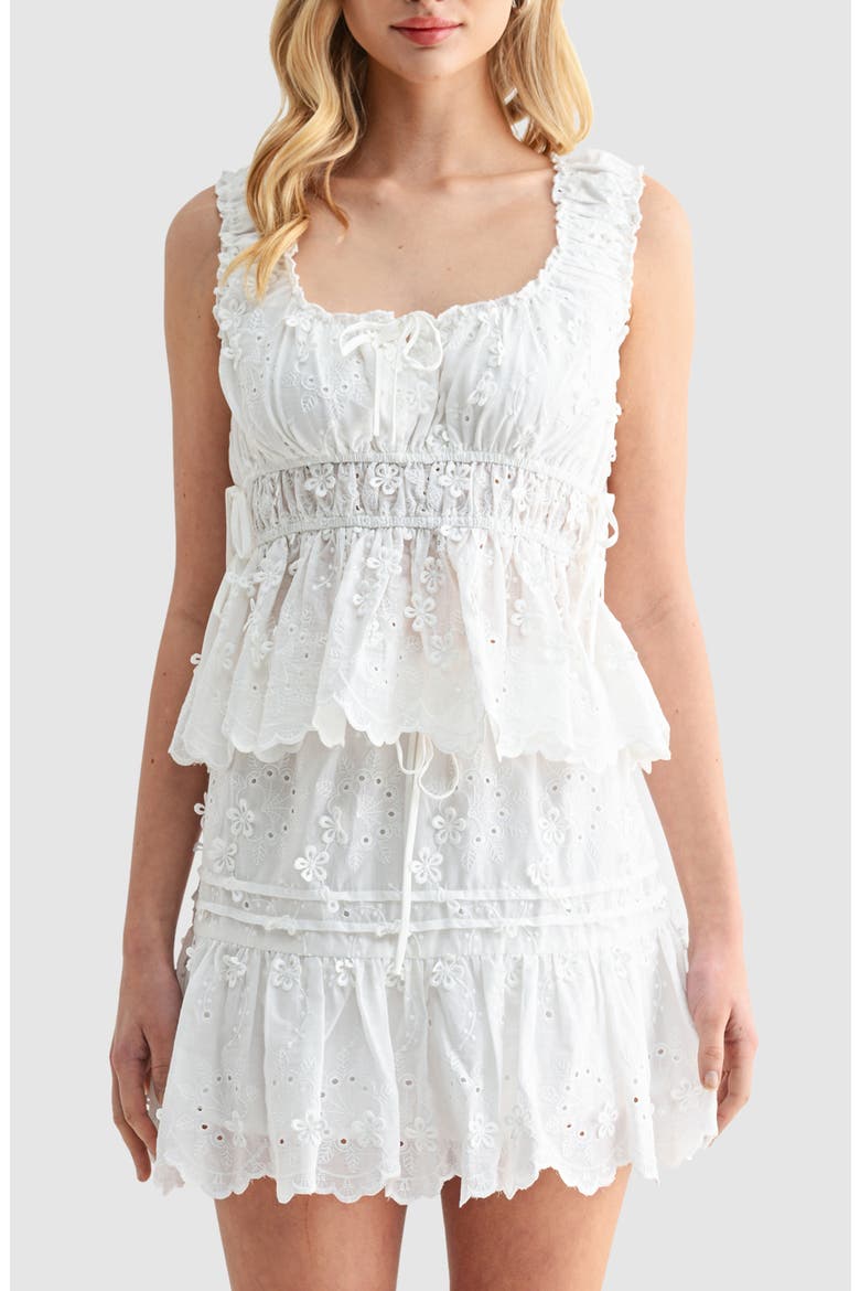 Side Tie Embroidered Cotton Eyelet Top, Main, color, IVORY