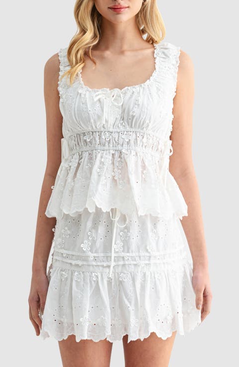 Side Tie Embroidered Cotton Eyelet Top