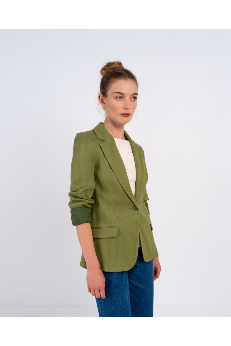 Iona Linen Blazer, Alternate, color, Olive