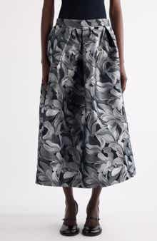Soni Abstract Floral Jacquard Pleated A-Line Midi Skirt