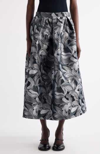 Soni Abstract Floral Jacquard Pleated A-Line Midi Skirt