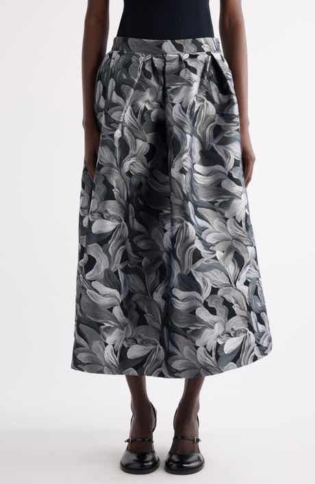 Soni Abstract Floral Jacquard Pleated A-Line Midi Skirt